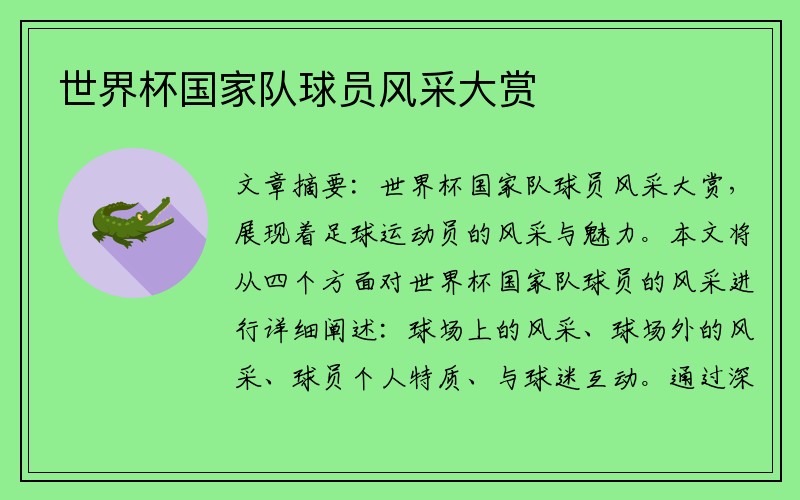 世界杯国家队球员风采大赏